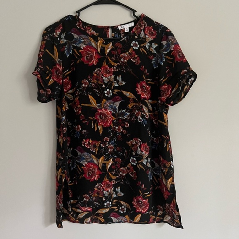 DR2 Fall Floral Black, Maroon, and Gold Short Sleeve Dressy Blouse